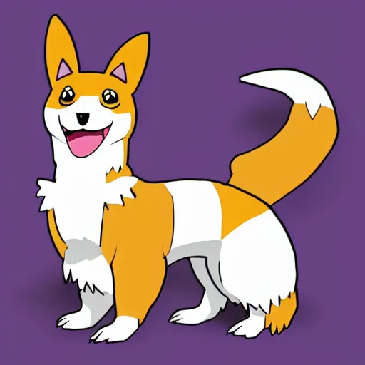 Image similar to a pokemon based on a corgi, anime style, highly detailed