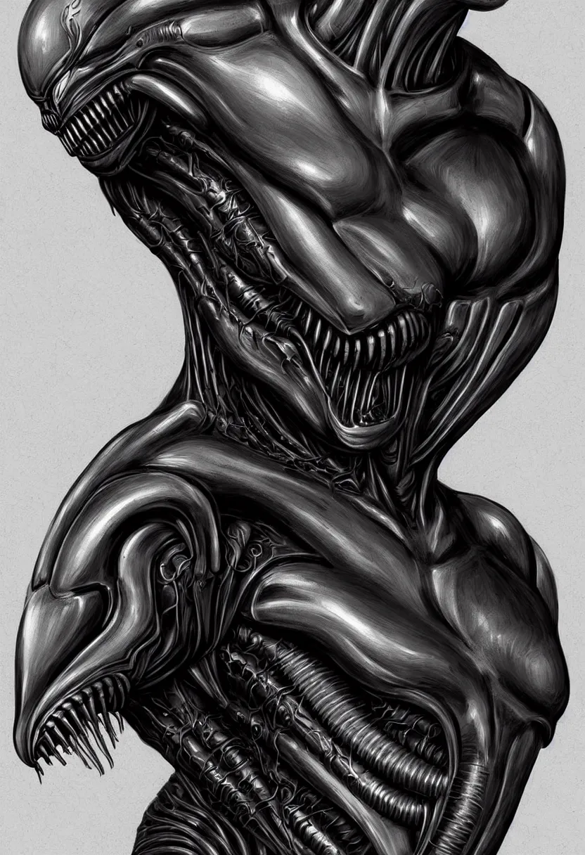 Image similar to beautiful symmetrical xenomorph female face, aesthetic art, 8 k, high details, digital painting, concept art, matte painting, art by arstation and mimmo rottela, pixels art by paul robertson