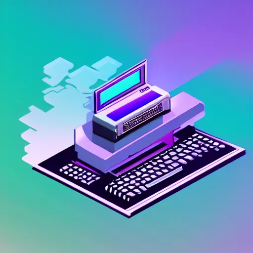 Image similar to a computer from the nineties in vapor wave style isometric view.
