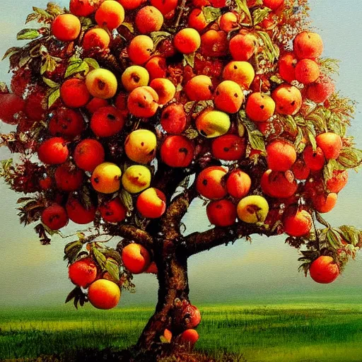 Prompt: a beautiful painting of an apple tree full of apples,artstation,highly detailed