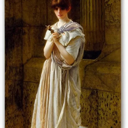 Image similar to a portrait of a female android by sir lawrence alma - tadema