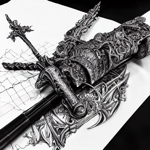 Image similar to ultra detailed hyper realistic deep focus smooth artstation wlop intricate highly detailed award winning articulated chaos sword