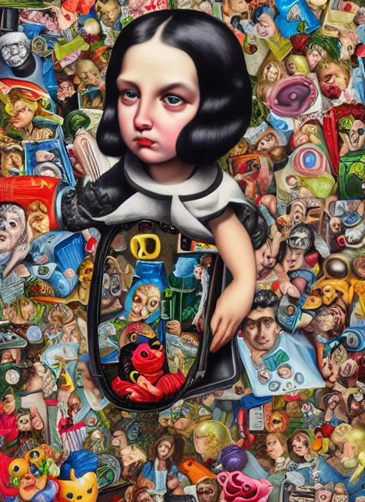 Image similar to people see a smartphone as a trash Mark Ryden and Alex Gross, Todd Schorr highly detailed