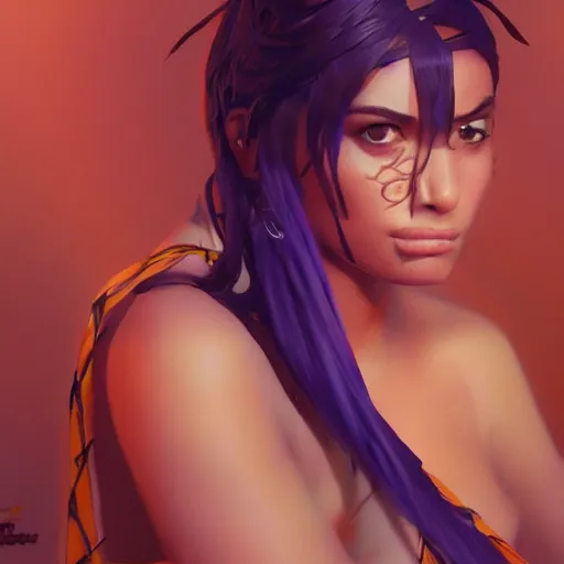 Prompt: scared beautiful female latin tribe member, happy appearance, ioyful vibe and lighting, cgsociety, artstation, in the style of artgerm