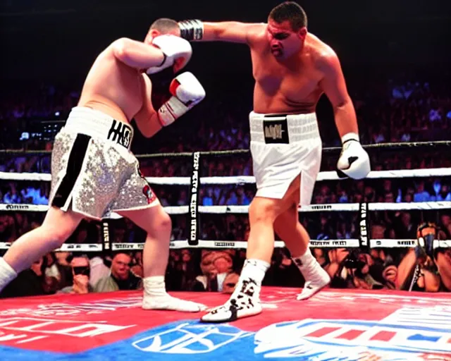 Image similar to champion white tiger. hbo boxing footage. heavyweight match.