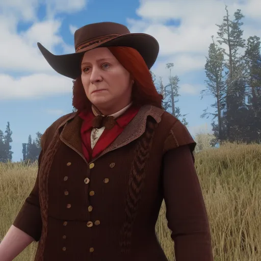 Prompt: Film still of Molly Weasley, from Red Dead Redemption 2 (2018 video game)