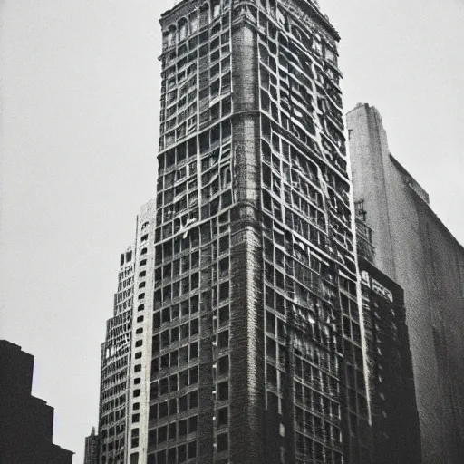 Prompt: photo of a new york city building at noon, kodak funsaver disposable camera