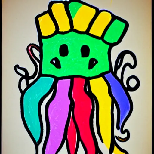 Image similar to crayon box with octopus tentacles creeping out of it