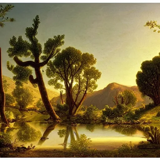 Image similar to a desert oasis, kindred spirits, lush harmony of nature, sparkling dew, by asher brown durand, by jamie jones,