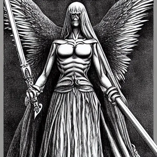 Image similar to the angel of death by kentaro miura, hyper - detailed masterpiece, very good shading, professional work, digital art