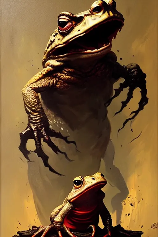 Prompt: greg rutkowski painting poster. giant man - eating toad