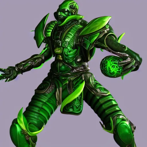 Prompt: a green yoshimitsu from the future, hyperrealistic