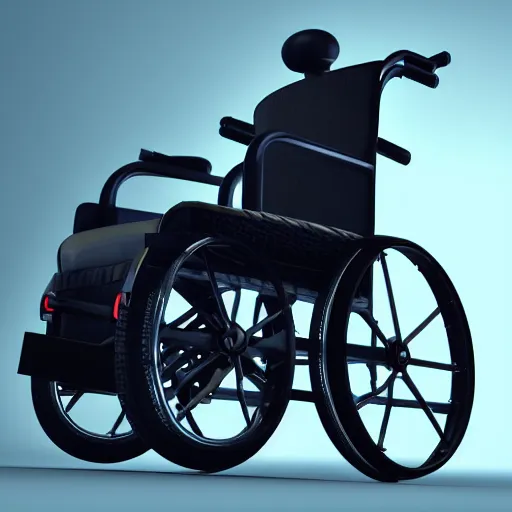 Image similar to a 3d render of a cyberpunk wheelchair, ultra detailed, realism, 8k, octane render, unreal engine