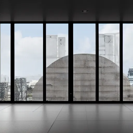 Image similar to brutalist executive offcie room interior design concept big windows minimalist furnitrue by martyn lawrence bullard design high quality ultra realistic 8 k