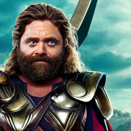 Image similar to zach galifianakis as Thor in Thor: Ragnarok