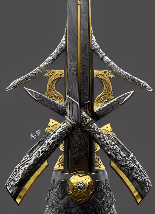 Image similar to hyper realistic glorious ancient katana sword in a obsidian metal armor, futuristic design, designed by makoto kobayashi and luca zampriolo, portrait, cyberpunk style, wood and gold details, intricate, extremely detailed, ornate, deep of field, hard surface, exoskeleton, substance designer metal unreal engine. amazing likeness. very detailed.