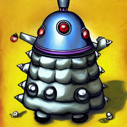 Prompt: A Dalek doing Pikachu cosplay, lowbrow painting by Mark Ryden