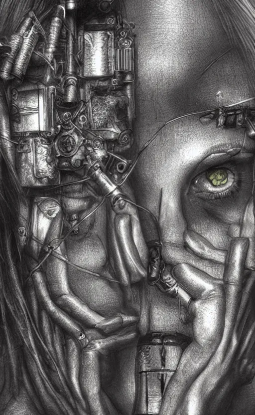 Image similar to face covered by small tools extremely detailed cyberpunk ( steampunk ), day light, realistic shaded,