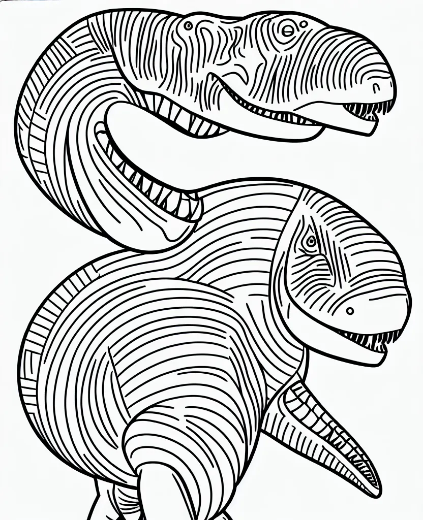 Image similar to trex dinosaur, symmetrical, accurate, simple clean lines, coloring book, graphic art, line art, vector art