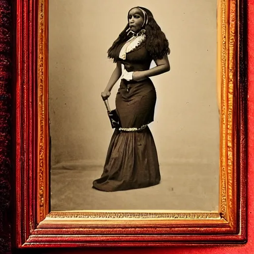 Image similar to albumen print portrait of nicki minaj wearing 1 8 0 0 s clothing, very detailed, very intricate,