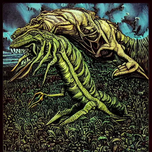 Prompt: “ bernie wrightson ” pushead ” chernobyl phytosaur aerial horror shape 1 0 2 4 x 1 0 2 4