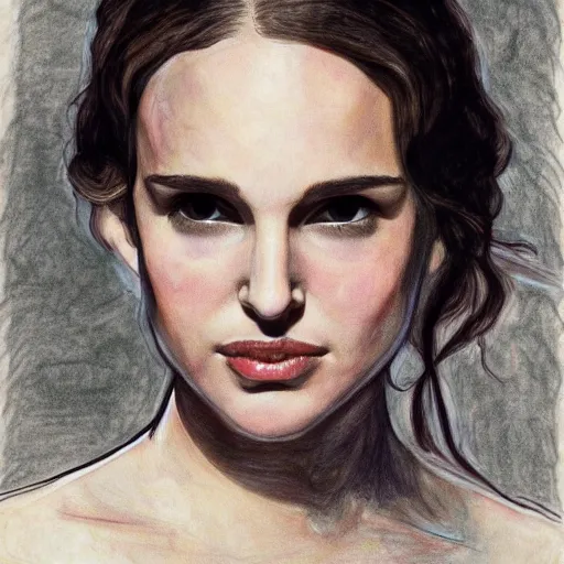 Image similar to young natalie portman, artstation, drawing by egon schiele