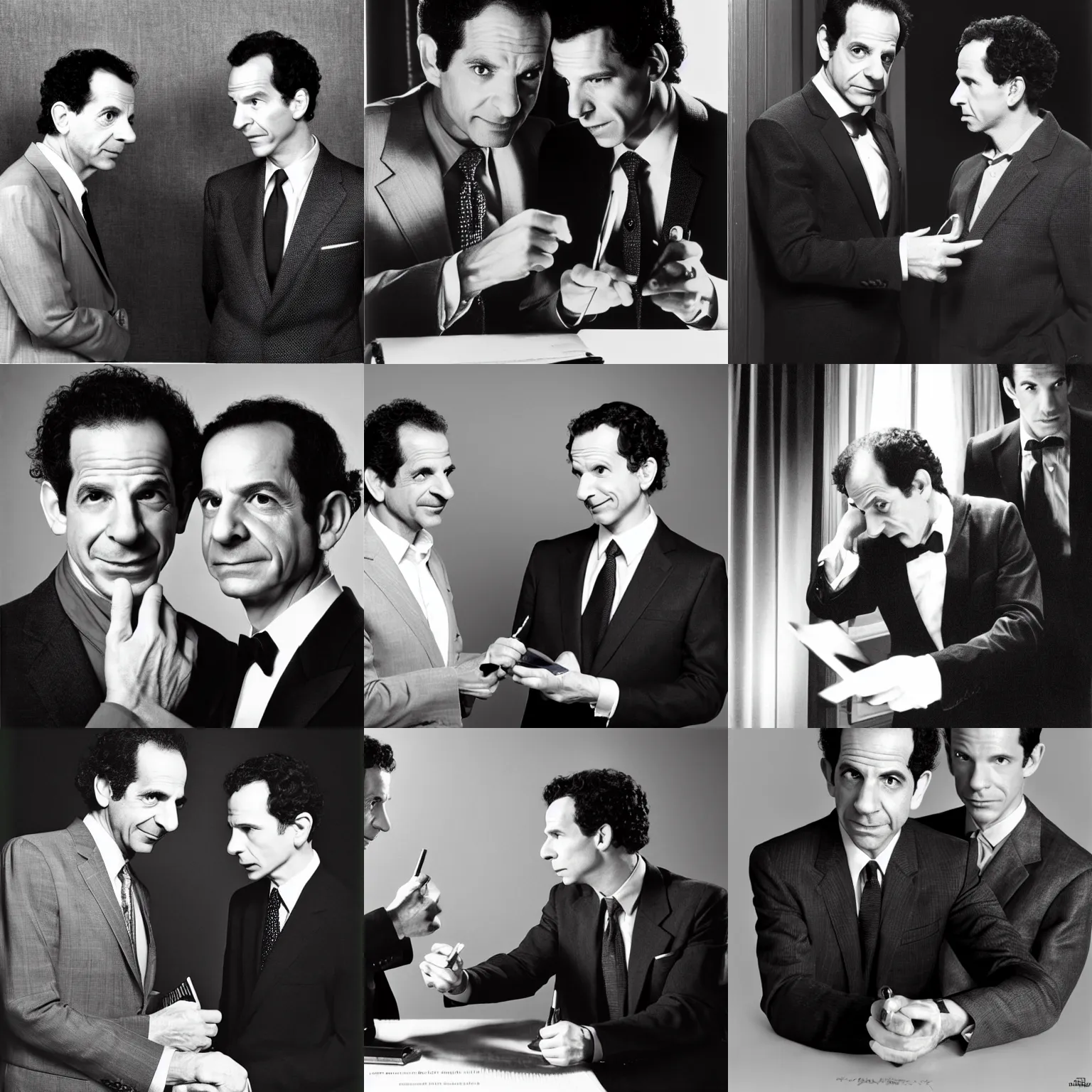 Prompt: adrian monk!!!! ( ( ( tony shaloub ) ) ) asks sherlock!!! ( ( ( benedict cumberbatch ) ) ) for an autograph, natural lights, hyper realistic, award winning photo by ryousuf karsh