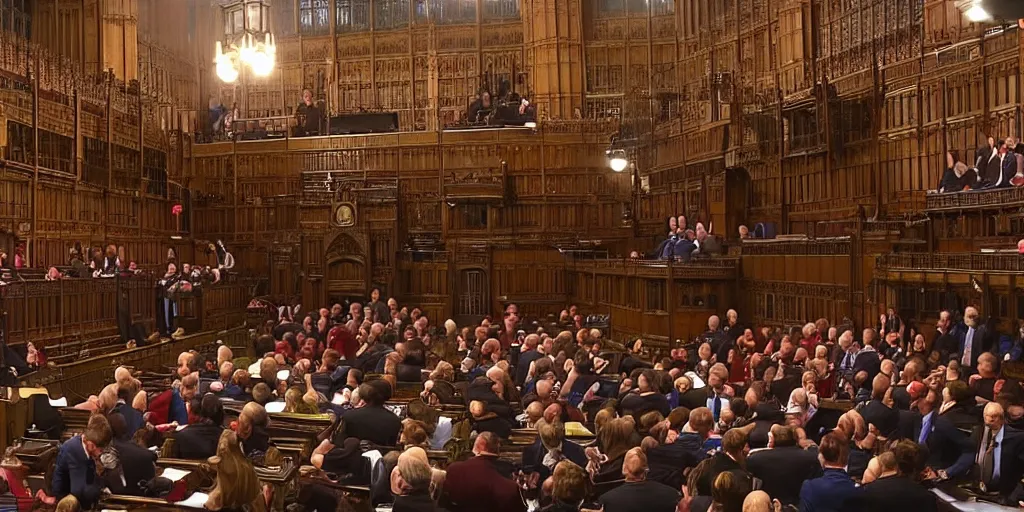 Prompt: a photo of elmo in the house of commons, extreme detail, masterpiece