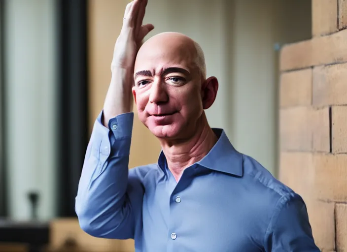 Prompt: photo still of jeff bezos entering creative mode, 8 k, studio lighting bright ambient lighting key light, 8 5 mm f 1. 8