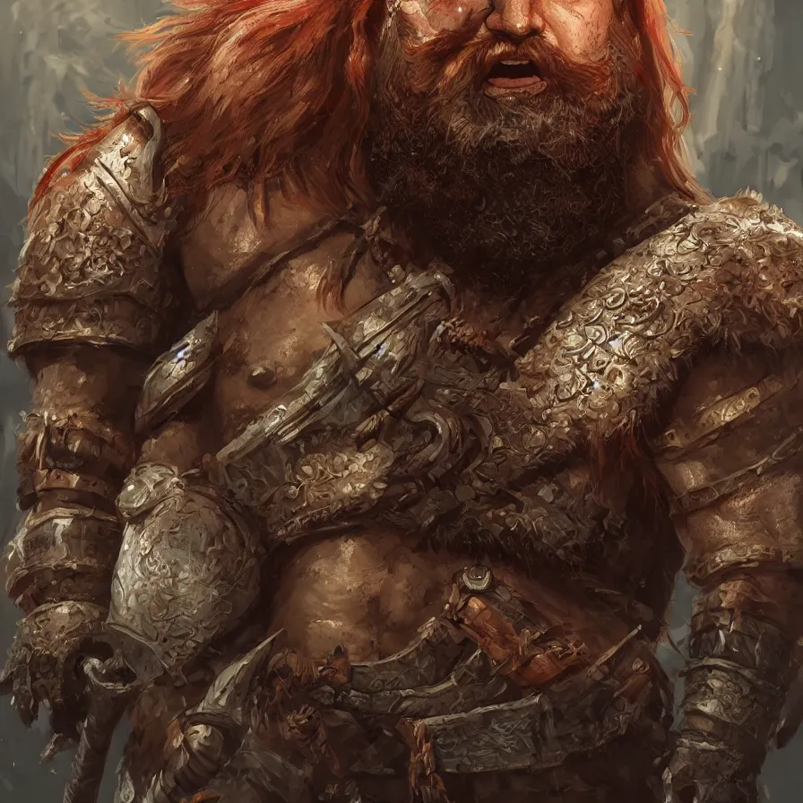 Image similar to an concept art of the barbarian bearded king, red hair, one eye, intricate details, detailed face, detailed armour, artstation, ambient light, by david villegas