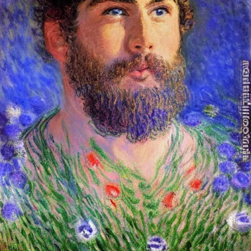 Image similar to midsommar god of beauty men by claude monet