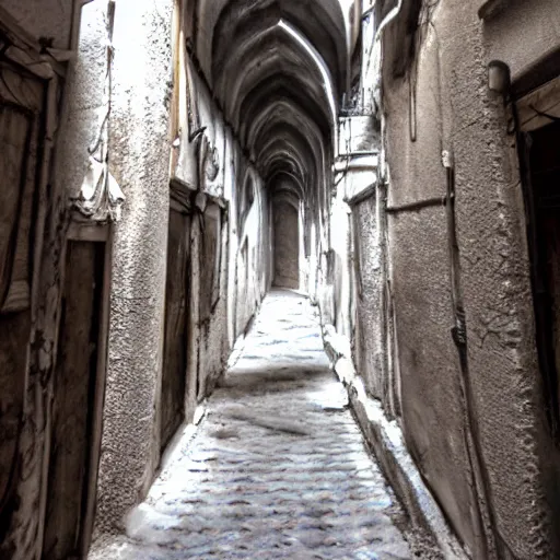 Image similar to An extra detailed photo of an old alley in Damascus, hyper realistic