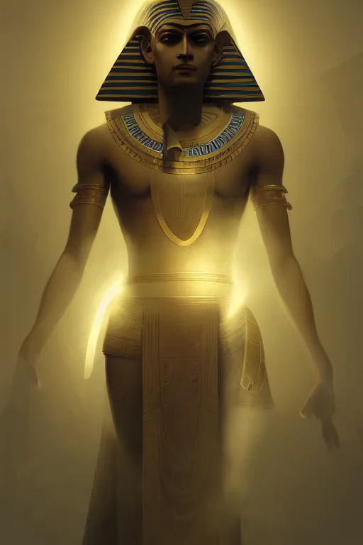 Image similar to egyptian god, light, intricate, elegant, volumetric lighting, digital painting, highly detailed, artstation, sharp focus, illustration, ruan jia, rutkowski