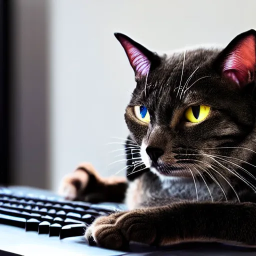 Prompt: angry cat typing on a mechanical keyboard.