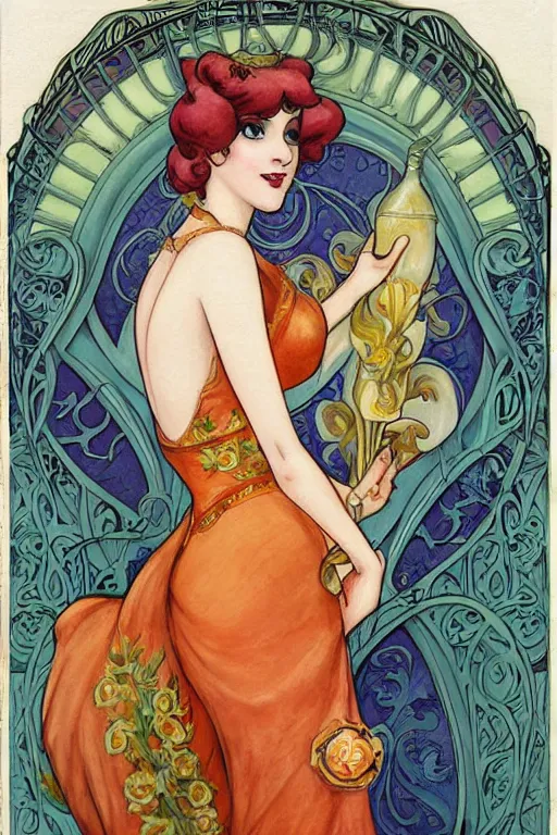 Prompt: beautiful art nouveau painting of princess peach