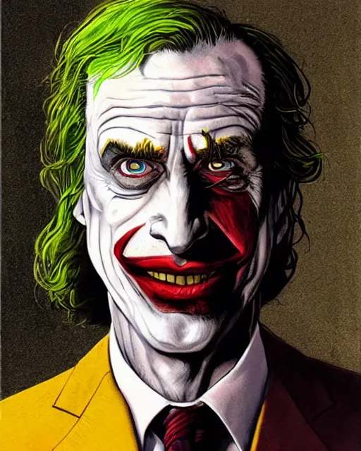 Image similar to portrait of saul goodman as the joker, illustration, art by neil gaiman and peter elson