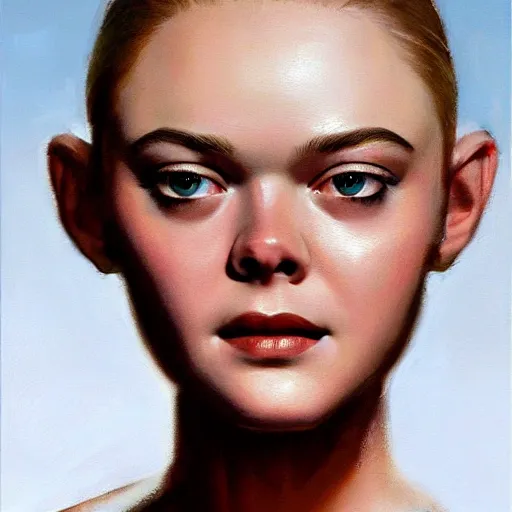 Image similar to ultra realistic portrait painting of elle fanning in irobot, art by frank frazetta, 4 k, ultra realistic, highly detailed, epic lighting