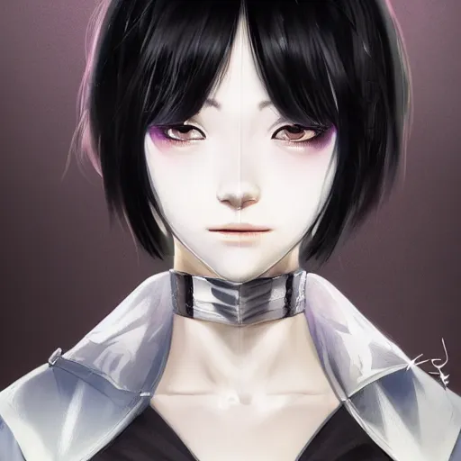 Image similar to heroine, beautiful, sui ishida with black hair, hyperrealistic, highly detailed, 8 k, a real photographic, digital art, character, realistic, full body portrait, female samurai, symatrical, dark atmospheric lighting, artstation, symetric, lineart