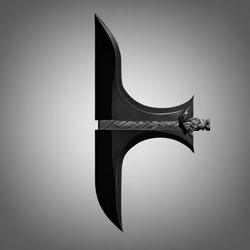 Image similar to a black sword, on a blank background. diagonal composition ( concept art, museum picture )