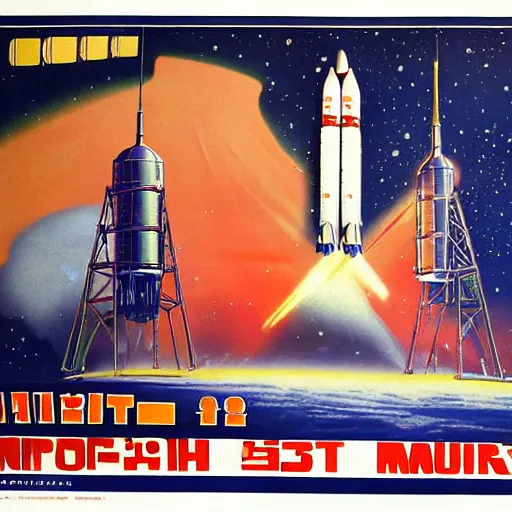 Image similar to [North Korean space mission, 1950 poster, very detailed, cinematic lighting, matte, sharp, photography]