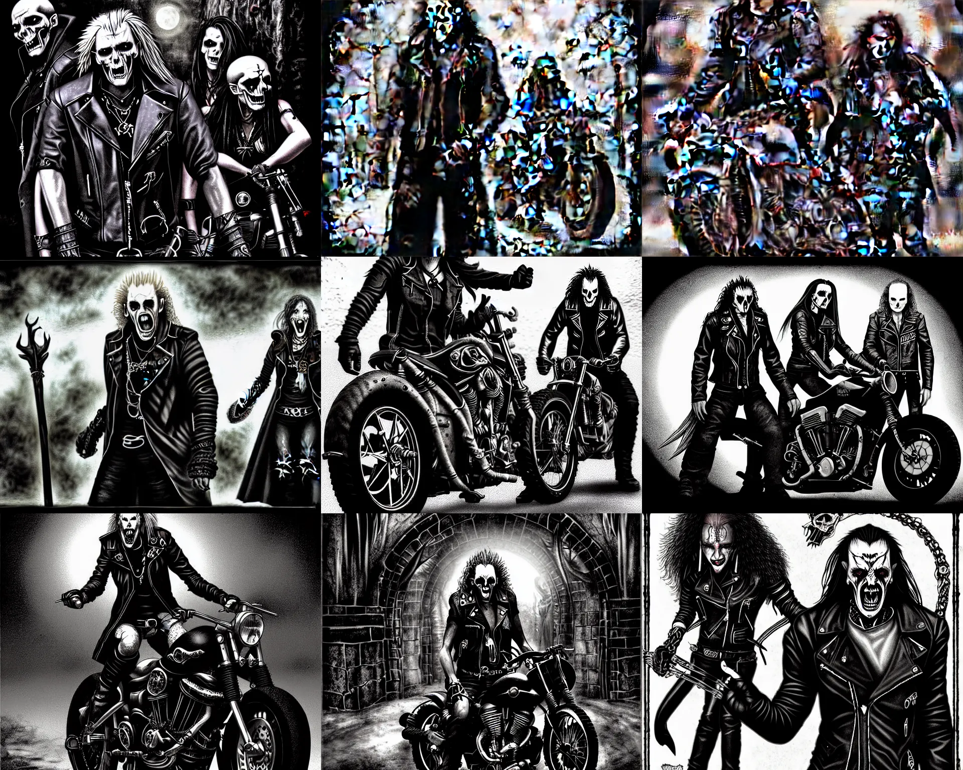 Prompt: photographic / photorealistic version of : biker vampires, gangrel, circle of the crone, illustration from a world of darkness vampire : the requiem source book ( by white wolf )