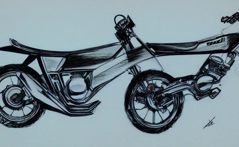 Image similar to 1 9 8 0 s suzuki enduro motorcycle concept, sketch, art,