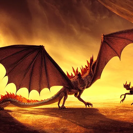 Prompt: family of dragons living in a base on the surface of the sun, digital art, highly detailed, epic composition, wide angle, cinematic lighting