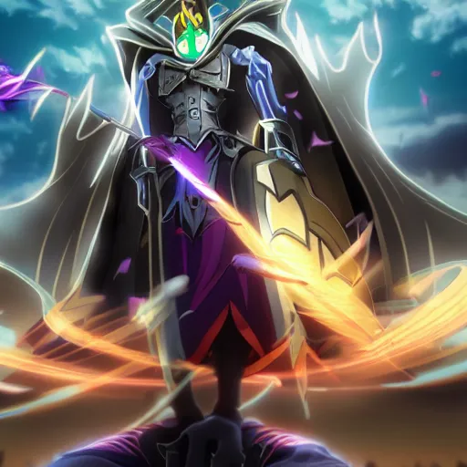 Image similar to Karthus from League of Legends in anime movie, dragonballz, jojo