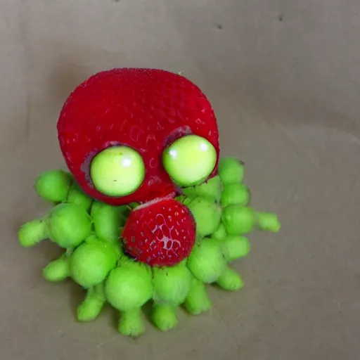 Image similar to strawberry creature with multiple eyes