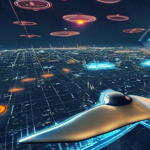 Prompt: Bitcoiner Jedi flying in a spaceship around a futuristic Bitcoin city, cinematic, 4k