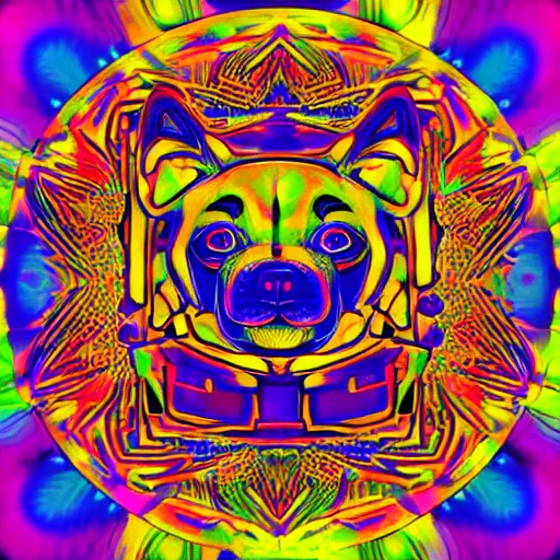 Prompt: Dogecoin psychedelic art generated by AI