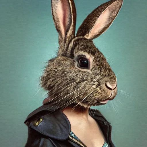 Prompt: a painting of a punk rabbit, elegant, highly detailed, digital painting, artstation, concept art, matte, sharp focus, highly detailed, 4 k, hdr, smooth, sharp focus, high resolution, award - winning photo, photorealistic, art by artgerm and greg rutkowski and alphonse mucha, large shot