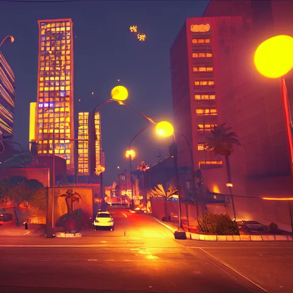 Image similar to Downtown Mexico, string lights, colorful lighting, night, realism, ((gta 5 screenshot house)), by Tooth Wu, by Lienzo Óleo Paisaje, by Greg Rutkowski