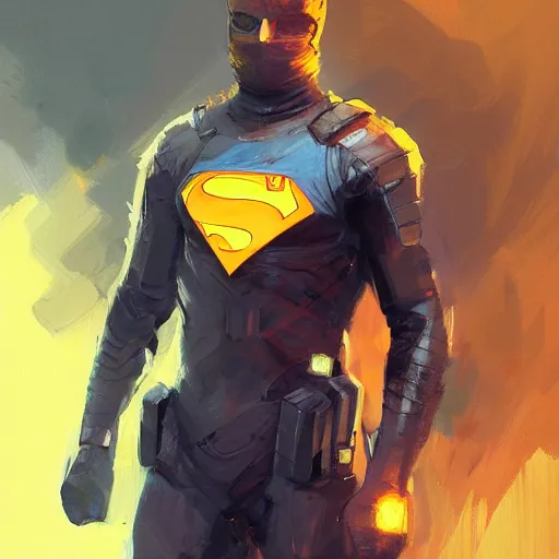 Image similar to portrait of a superhero by greg rutkowski, he looks like joseph quinn, he is wearing a black, orange and yellow kevlar gear, highly detailed portrait, digital painting, artstation, concept art, smooth, sharp foccus ilustration, artstation hq